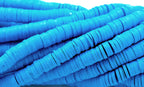 Flat Round Handmade Polymer Clay Bead Spacers, Caribbean Blue, 6x1mm