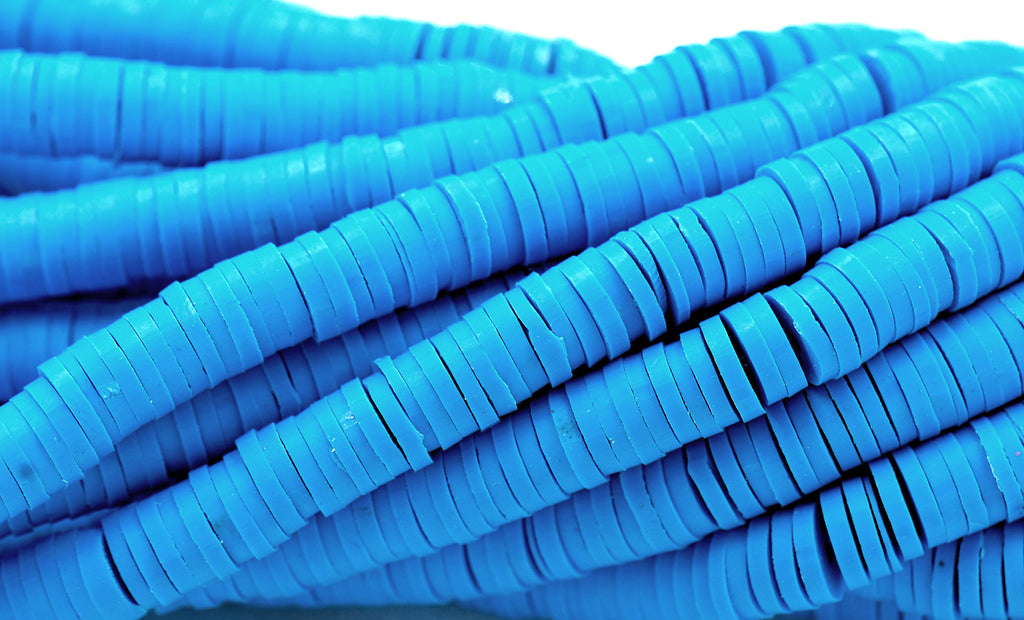 Flat Round Handmade Polymer Clay Bead Spacers, Caribbean Blue, 6x1mm