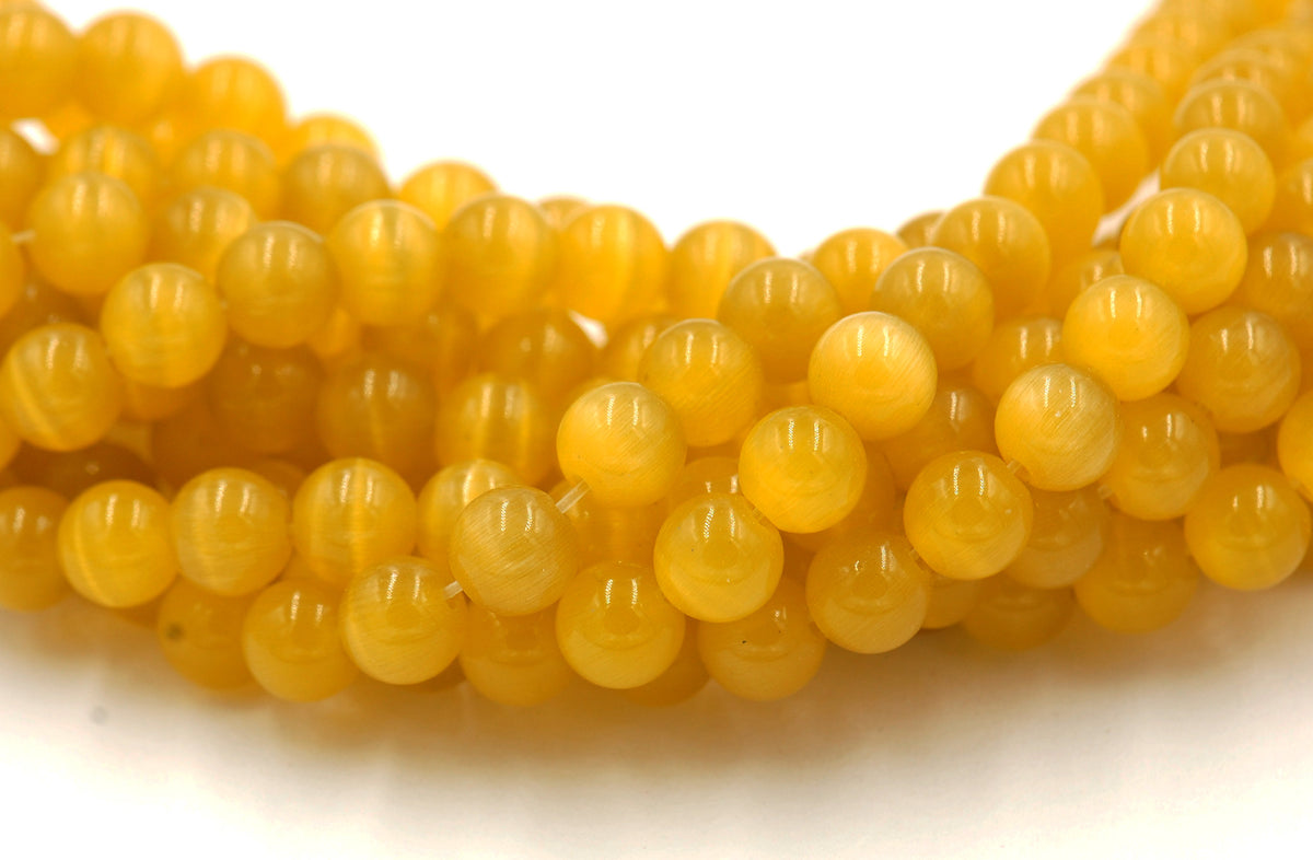 Cat Eye Beads Yellow 4mm, 6mm, 8mm, 10mm, 12mm  -14.5 inch strand