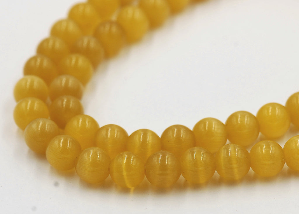 Cat Eye Beads Yellow 4mm, 6mm, 8mm, 10mm, 12mm  -14.5 inch strand