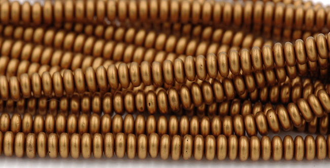 6mm Czech Glass Matte Metallic Antique Gold Rondelle Bead  -50 Hover Image