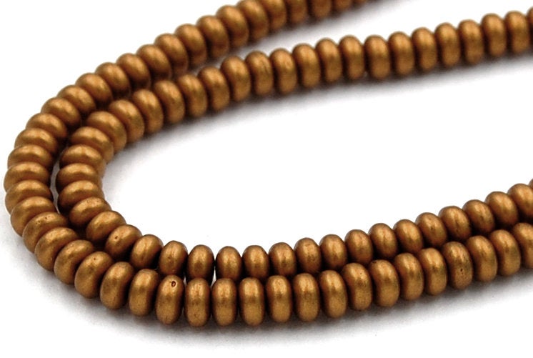 6mm Czech Glass Matte Metallic Antique Gold Rondelle Bead  -50