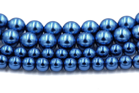 Czech Glass Pearl Coated Blue Beads 4mm, 6mm, 8mm
