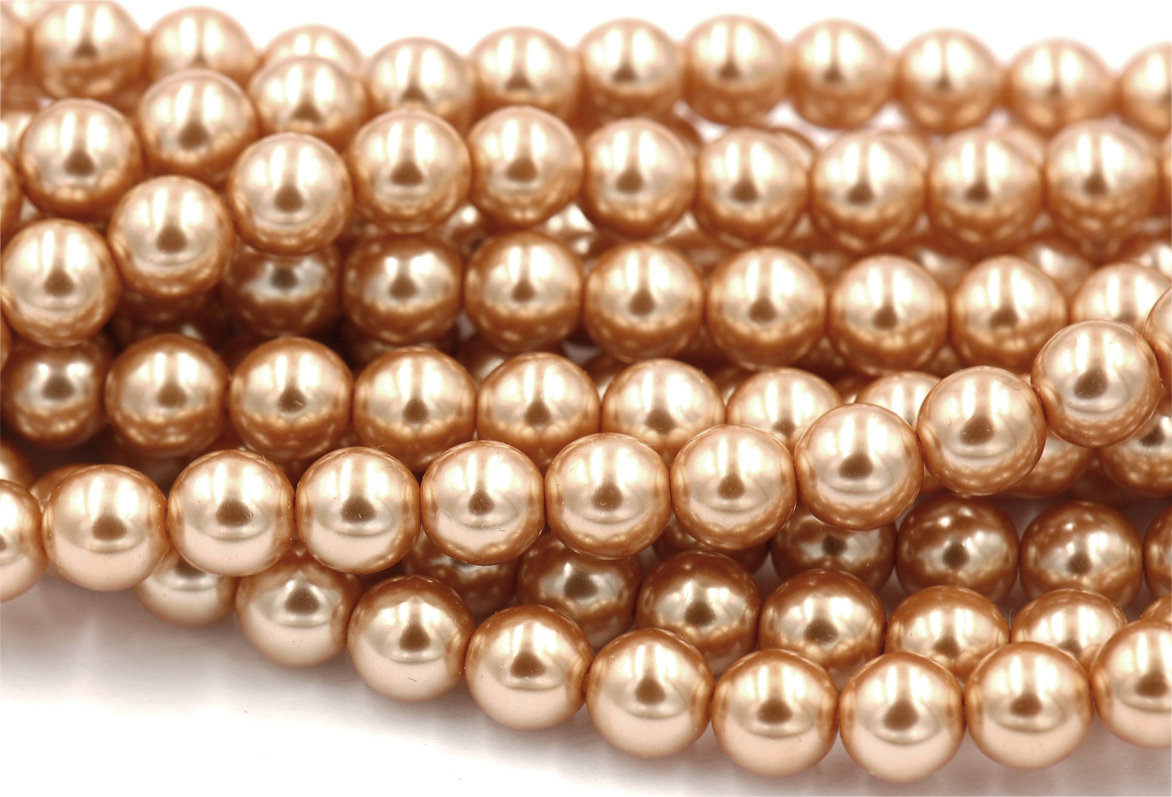 Czech Glass Pearl Coated Golden Champagne Beads 4mm, 6mm, 8mm