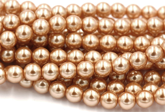 Czech Glass Pearl Coated Golden Champagne Beads 4mm, 6mm, 8mm Main Image
