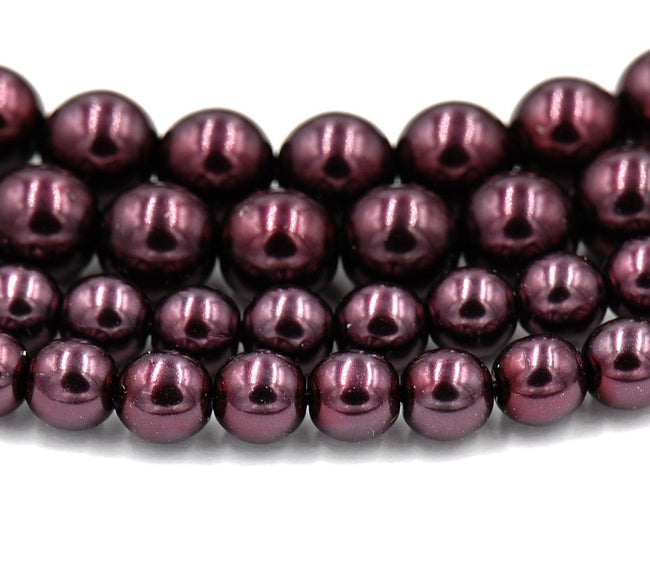 Czech Glass Pearl Coated Eggplant Purple Beads 4mm, 6mm, 8mm Hover Image