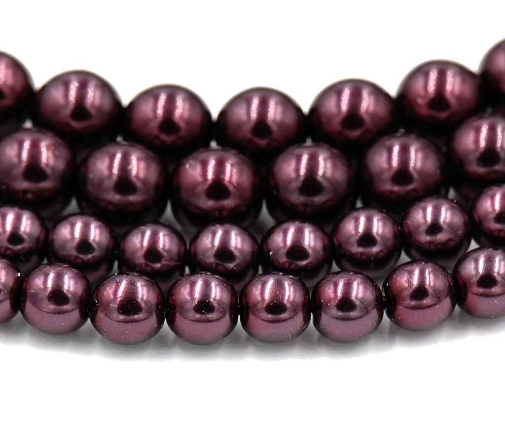 Czech Glass Pearl Coated Eggplant Purple Beads 4mm, 6mm, 8mm