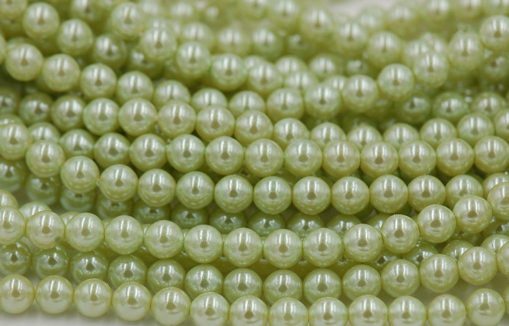 Czech Glass Pearl Coated Mint Green Beads 4mm, 6mm, 8mm