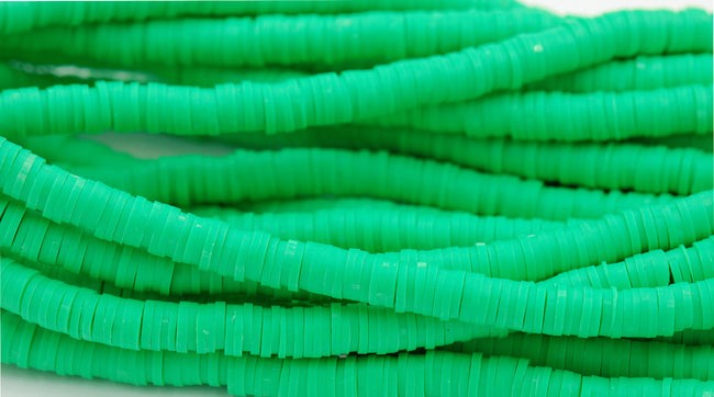 Flat Round Handmade Polymer Clay Bead Spacers, Green, 6x1mm Hover Image