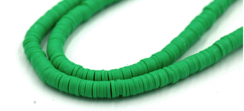 Flat Round Handmade Polymer Clay Bead Spacers, Green, 6x1mm