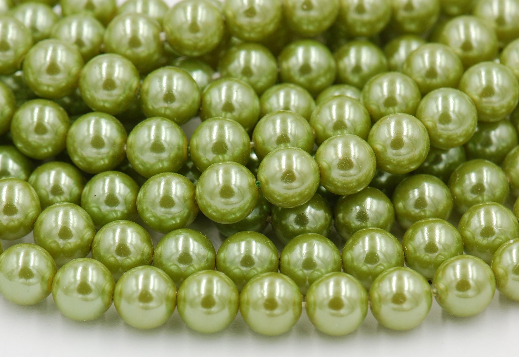 Czech Glass Pearl Coated Herb Green Beads 4mm, 6mm, 8mm