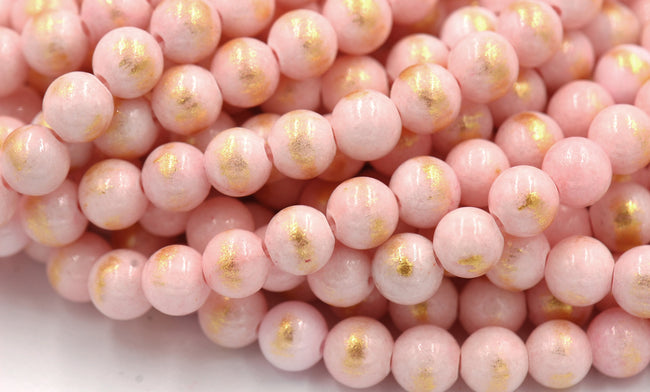 Blush Pink Gold Dust Jade 6mm, 8mm, 10mm Round Beads -15 inch strand Hover Image