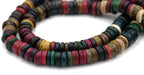 Brown Coconut Shell Rondelle multi-color 9mm -15.5 inch strand