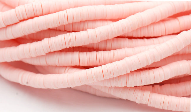 Flat Round Handmade Polymer Clay Bead Spacers, BLUSH PINK, 6x1mm Main Image