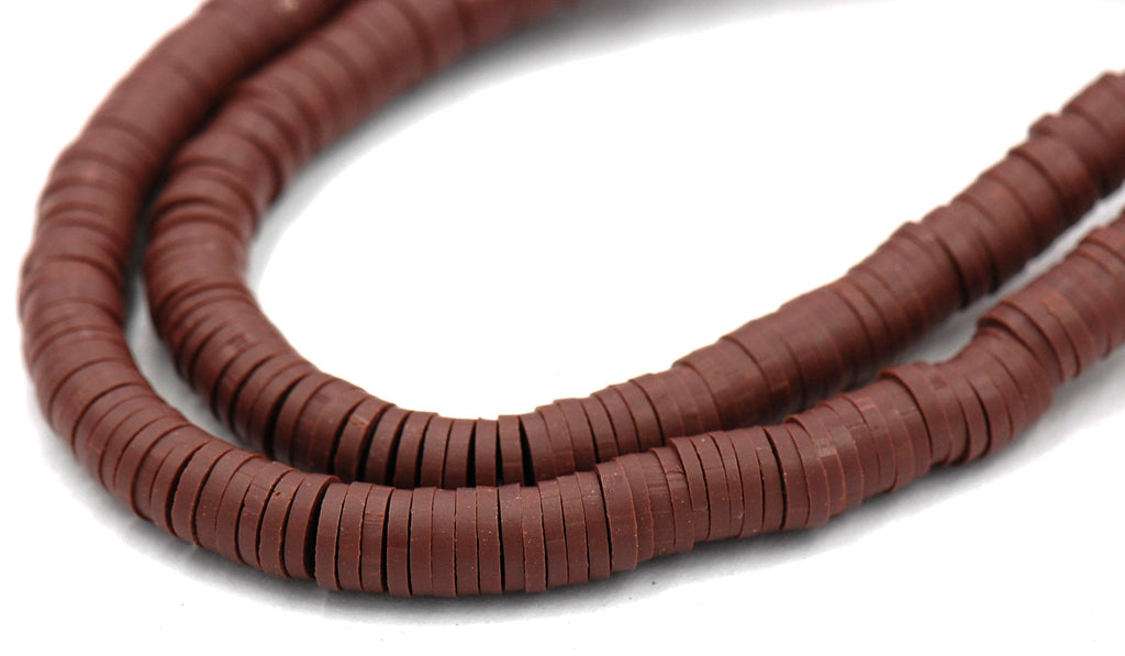 Flat Round Handmade Polymer Clay Bead Spacers, Chocolate Brown, 6x1mm