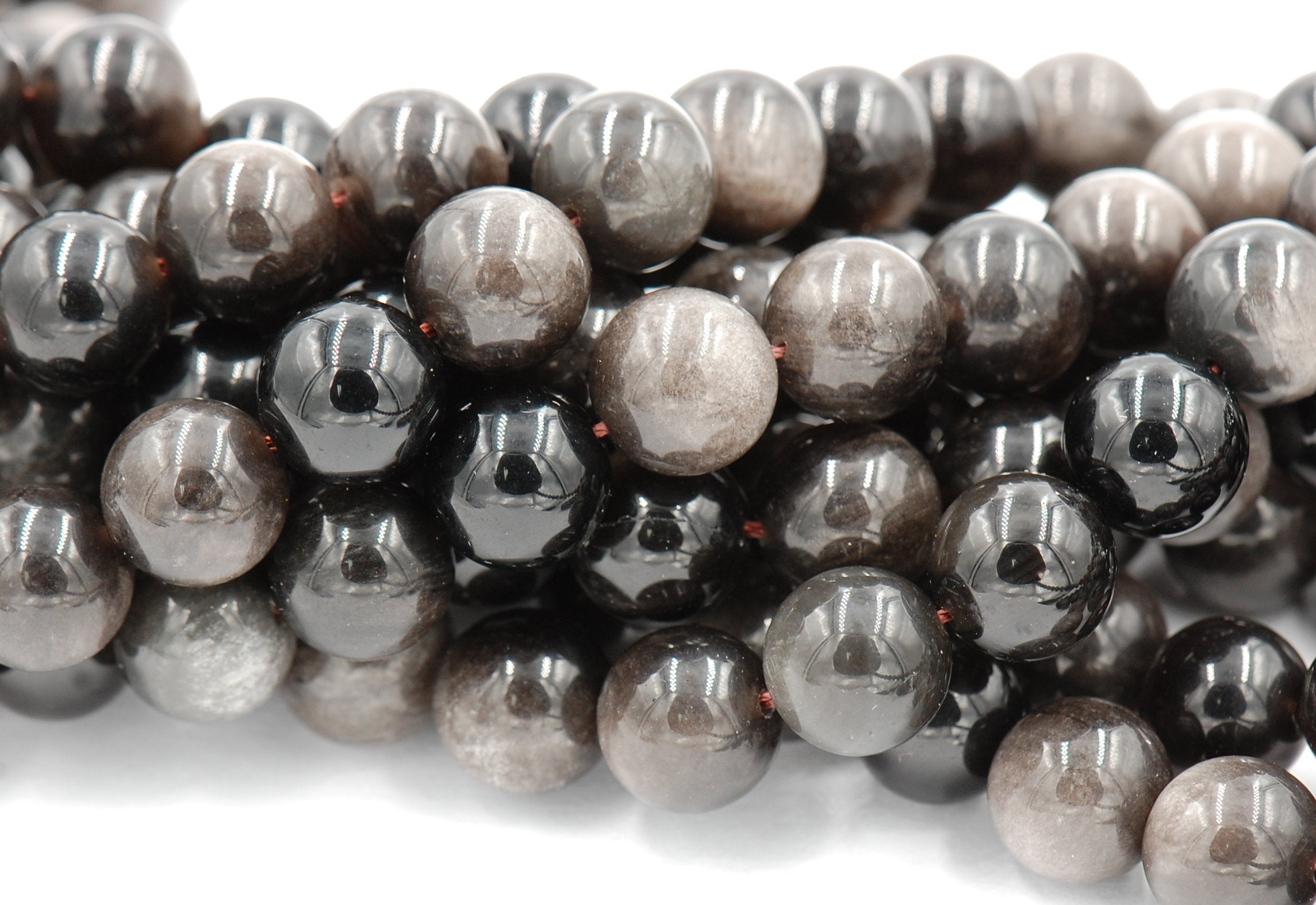 Silver Obsidian (natural) 6mm,8mm,10mm,12mm round-full strand