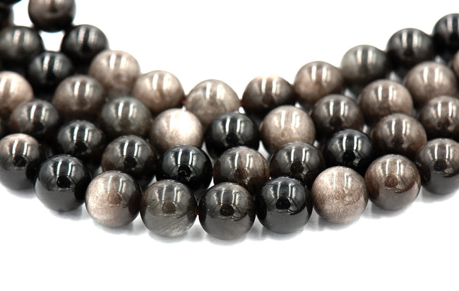 Silver Obsidian (natural) 6mm,8mm,10mm,12mm round-full strand Hover Image