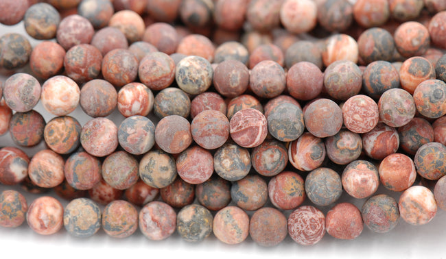 Terracotta Red Leopard Skin Jasper, Frosted 6mm 8mm 10mm  -15 inch strand Hover Image