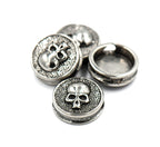 304 Stainless Steel Beads, Flat Round with Skull, Antique Silver -1pc