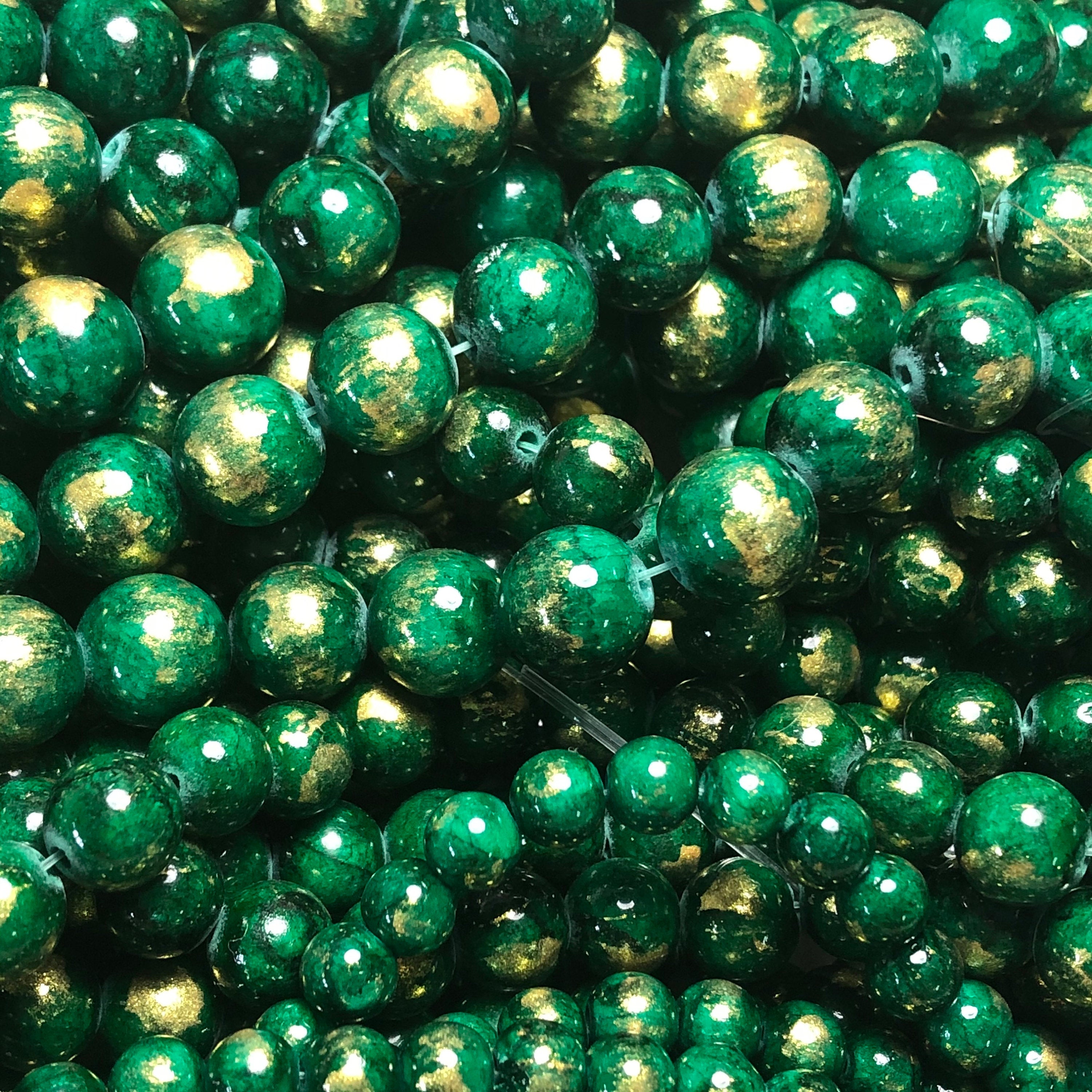 Antique Emerald Green Gold Dust Jade 4mm, 6mm, 8mm, 10mm, 12mm Round Beads -15 inch strand