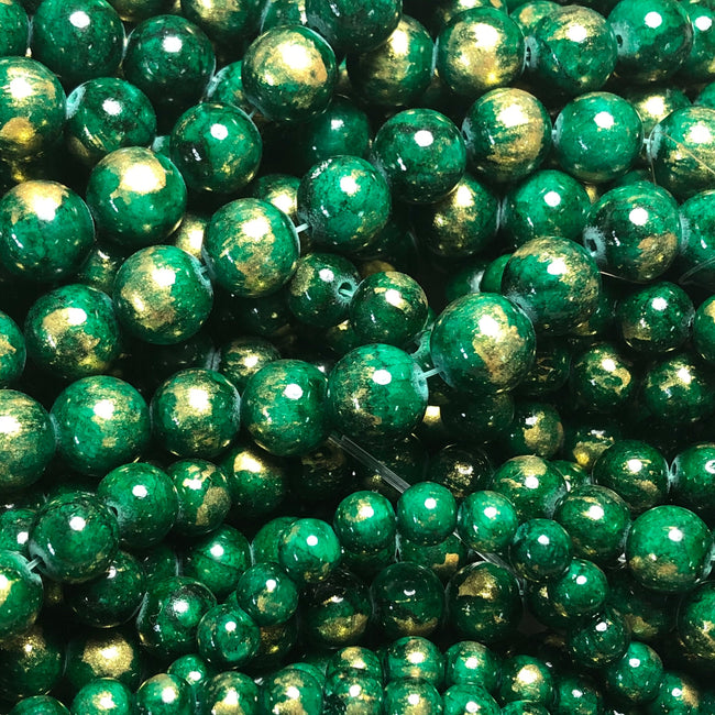 Antique Emerald Green Gold Dust Jade 4mm, 6mm, 8mm, 10mm, 12mm Round Beads -15 inch strand Main Image