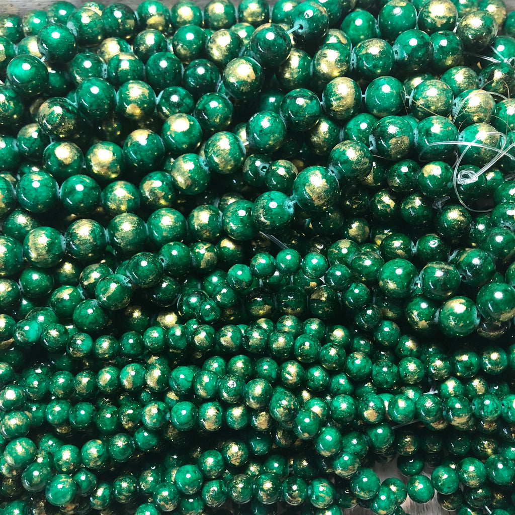 Antique Emerald Green Gold Dust Jade 4mm, 6mm, 8mm, 10mm, 12mm Round Beads -15 inch strand