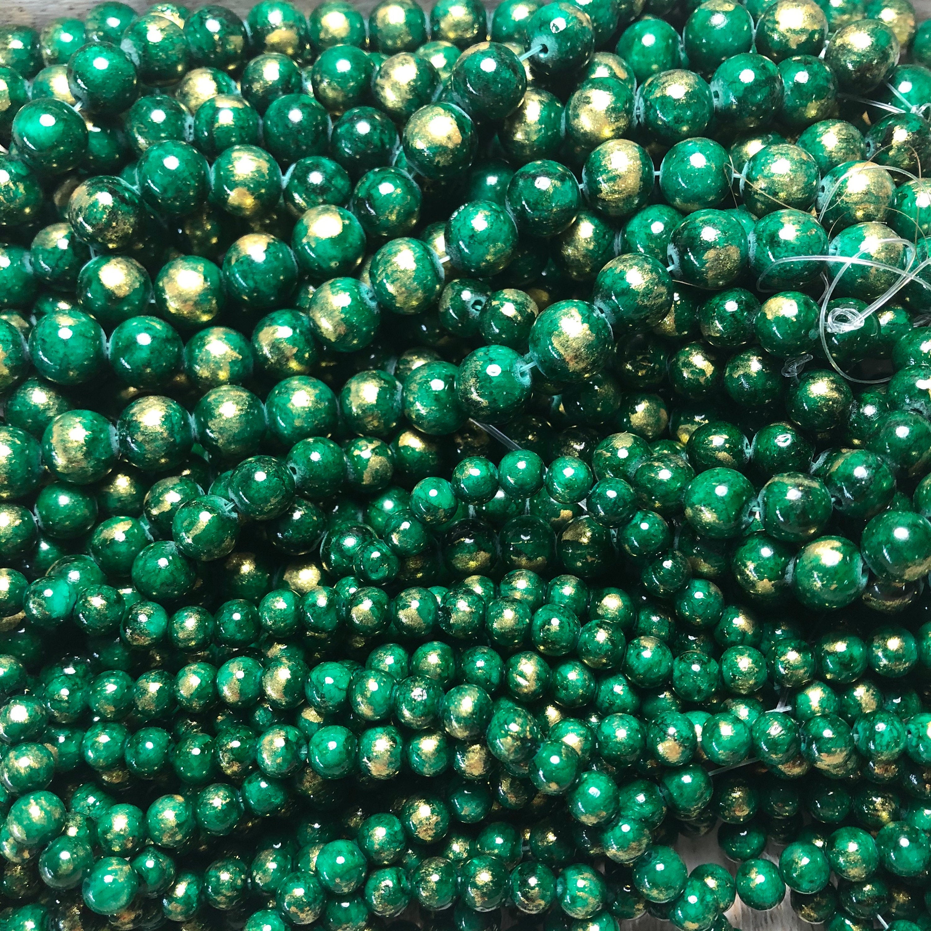Antique Emerald Green Gold Dust Jade 4mm, 6mm, 8mm, 10mm, 12mm Round Beads -15 inch strand