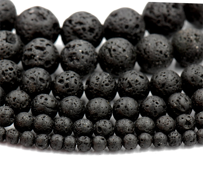 Natural Lava Beads, Full Strand, Round Black Volcanic Rock, Gemstones wholesale mala, 4mm 6mm 8mm 10mm 12mm 14mm Hover Image