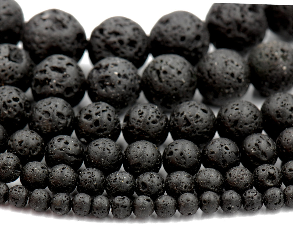 Natural Lava Beads, Full Strand, Round Black Volcanic Rock