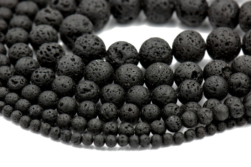 Natural Lava Beads, Full Strand, Round Black Volcanic Rock, Gemstones wholesale mala, 4mm 6mm 8mm 10mm 12mm 14mm