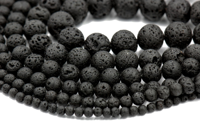 Natural Lava Beads, Full Strand, Round Black Volcanic Rock, Gemstones wholesale mala, 4mm 6mm 8mm 10mm 12mm 14mm Main Image