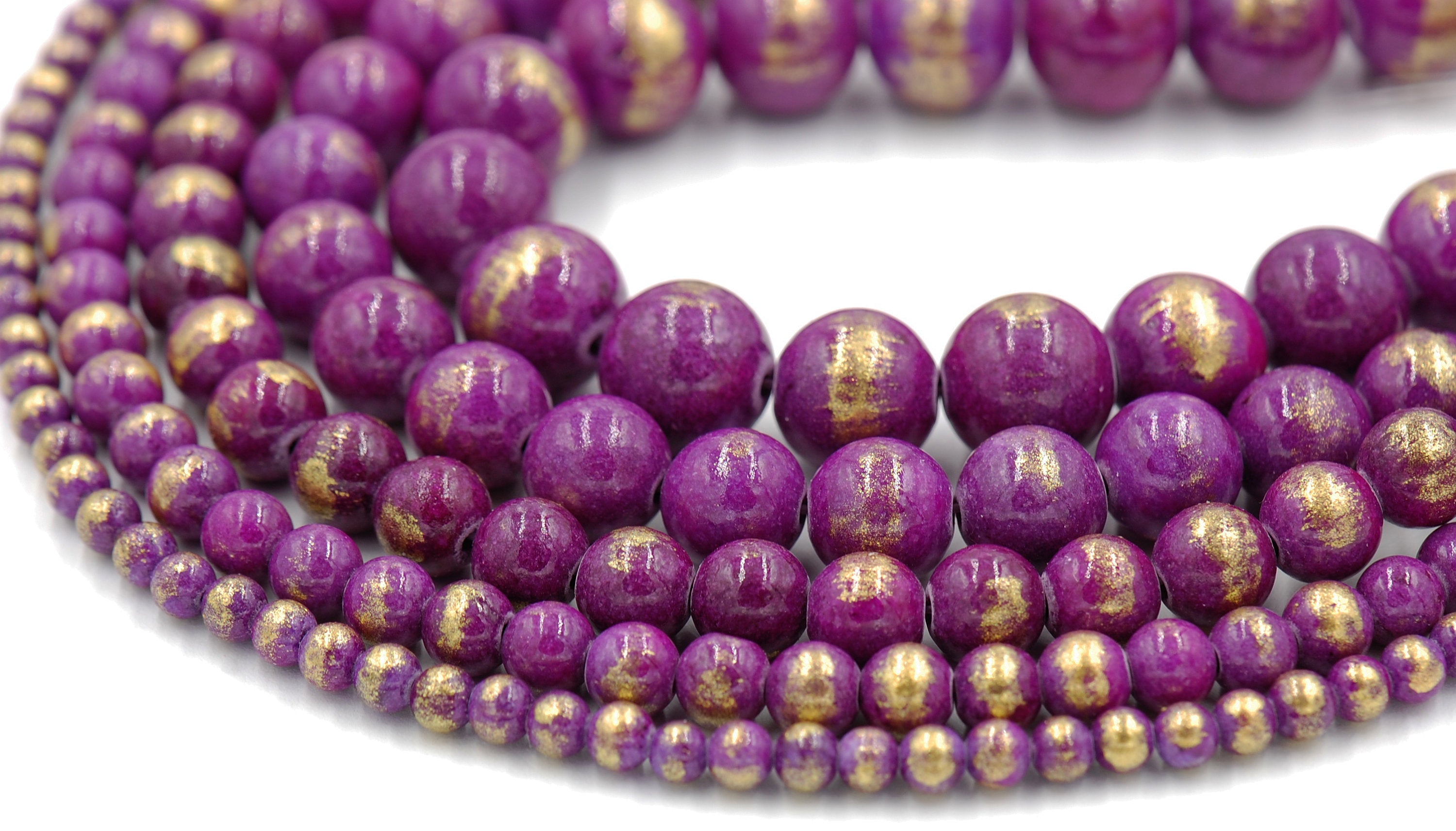 Plum Purple Gold Dust Jade 4mm, 6mm, 8mm, 10mm, 12mm Round Beads -15 inch strand
