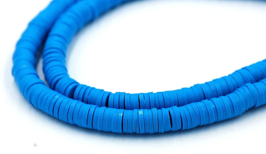 Flat Round Handmade Polymer Clay Bead Spacers, Caribbean Blue, 6x1mm