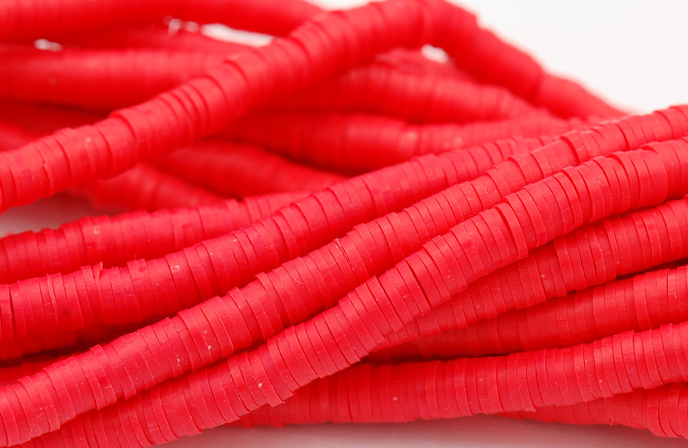 Flat Round Handmade Polymer Clay Bead Spacers, Bright Coral, 6x1mm