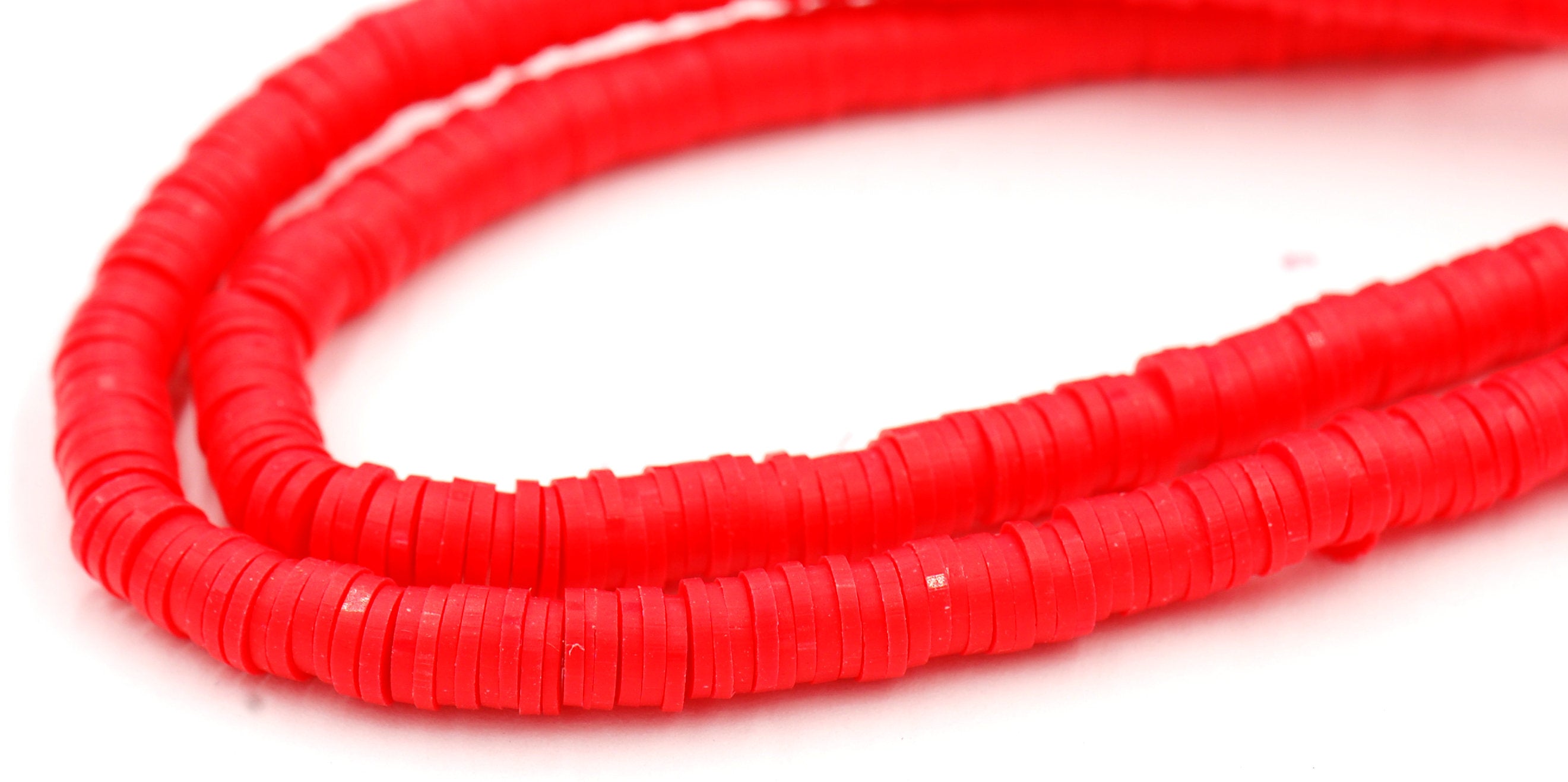 Flat Round Handmade Polymer Clay Bead Spacers, Bright Coral, 6x1mm