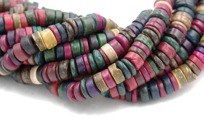 Brown Coconut Shell Rondelle multi-color 9mm -15.5 inch strand Main Image