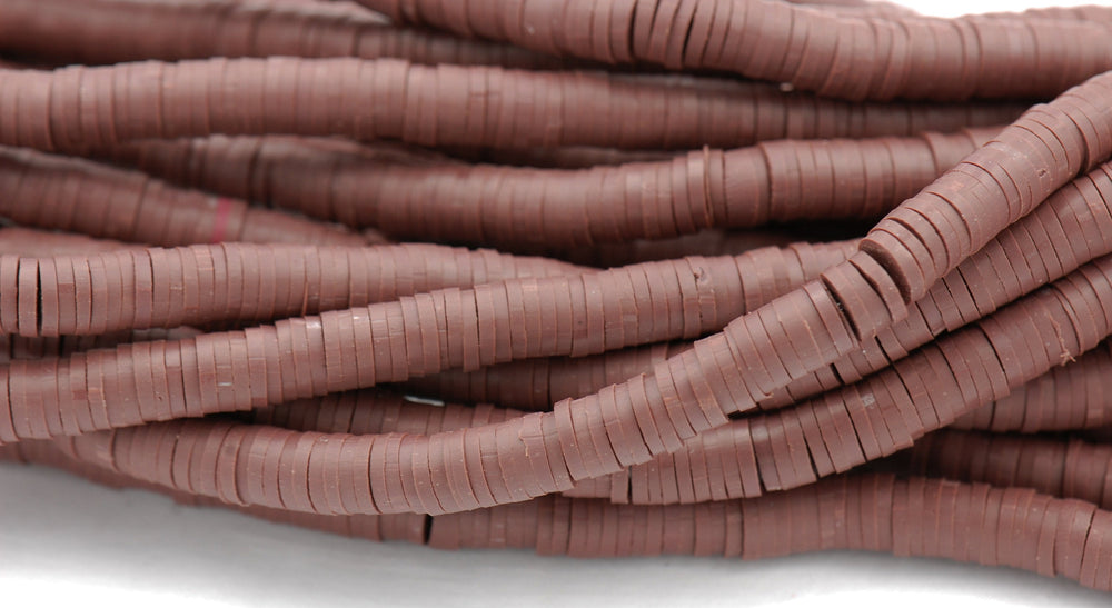 Flat Round Handmade Polymer Clay Bead Spacers, Chocolate Brown, 6x1mm