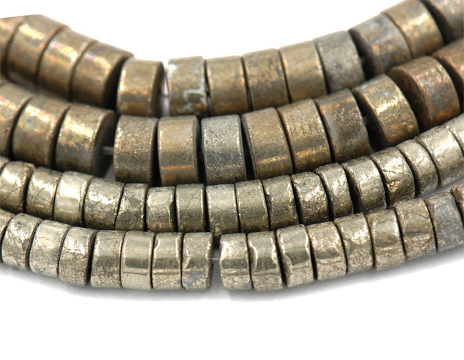 Natural Pyrite Rondelle Beads 6x4mm, 8x5mm, 6x10mm Flat Round  -Full Strand Main Image