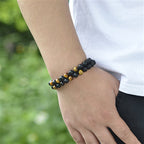 Matte Black Onyx and Tiger Eye 8mm Double Layer Wrap Beaded Bracelet