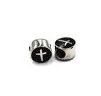 304 Stainless Steel European Beads, with Enamel, Large Hole Beads, Flat Round with Cross, Antique Silver 11x8mm -1pc