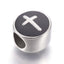 304 Stainless Steel European Beads, with Enamel, Large Hole Beads, Flat Round with Cross, Antique Silver 11x8mm -1pc