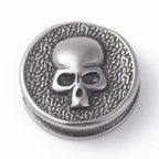 304 Stainless Steel Beads, Flat Round with Skull, Antique Silver -1pc