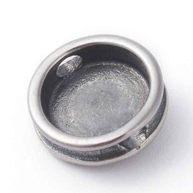 304 Stainless Steel Beads, Flat Round with Skull, Antique Silver -2pc Main Image