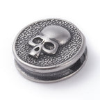 304 Stainless Steel Beads, Flat Round with Skull, Antique Silver -1pc