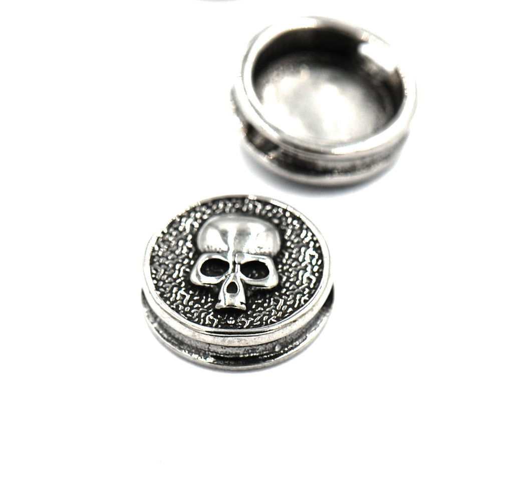 304 Stainless Steel Beads, Flat Round with Skull, Antique Silver -1pc