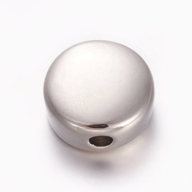 304 Stainless Steel Beads, Flat Round, Stainless Steel Color, 12mm -1pc Hover Image