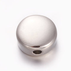 304 Stainless Steel Beads, Flat Round, Stainless Steel Color, 12mm -1pc
