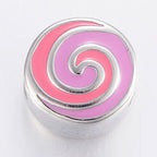 304 Stainless Steel European Enamel Beads, Large Hole Beads, Flat Round with Vortex -1pc
