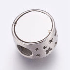 304 Stainless Steel European Beads, 12mm Large Hole Beads, with Rhinestone and Enamel, Blue Flat Round with Butterfly -1pc