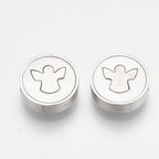 304 Stainless Steel Beads, with Shell, 10mm Flat Round with Angel, Stainless Steel Color,  -2pc